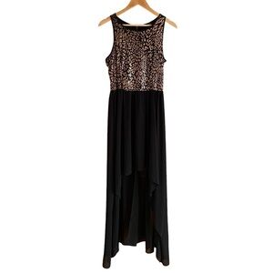 Candy Couture maxi jersey & sheer dress black copper-gold sleeveless size medium